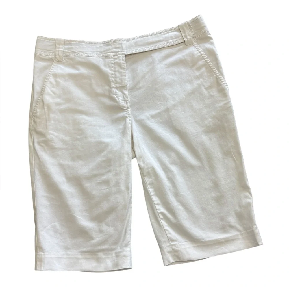 Tory Burch White Cotton Bermuda Shorts Sz 8 Stretch Classic Preppy Golf - Picture 1 of 10